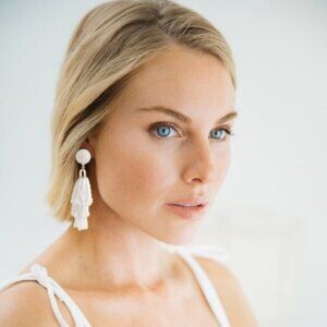 Panacea White Beaded Tassle Earrings